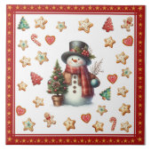 Ceramic Tile Snowman and Christmas Cookies Red Tegeltje (Voorkant)