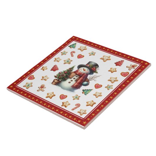 Ceramic Tile Snowman and Christmas Cookies Red Tegeltje (Zijkant)