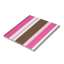 Ceramic Tile Stripe Chic Brown & Pink Stripe Tegeltje