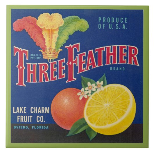 CERAMIC TILE - "Three Feather" - Crate label Tegeltje (Voorkant)