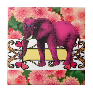 Ceramic Tile White Floral Elephant Tegeltje
