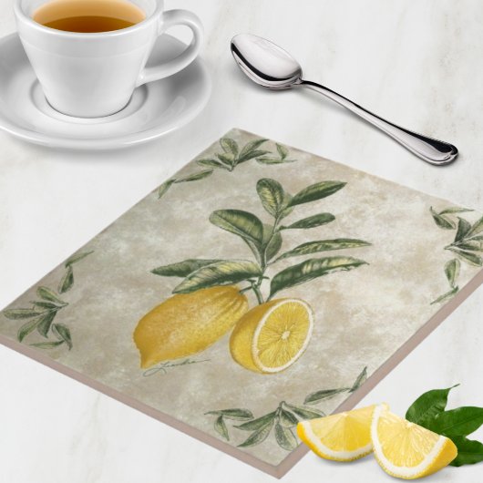 Ceramic Tile with Vintage Lemons Tegeltje