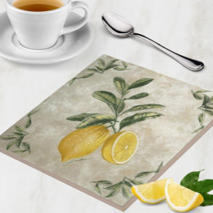 Ceramic Tile with Vintage Lemons Tegeltje