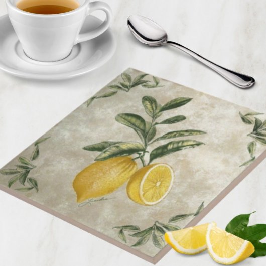 Ceramic Tile with Vintage Lemons Tegeltje