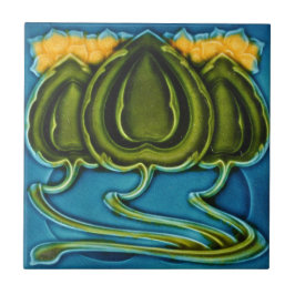 Ceramic Tile - Yellow Flowers Art Nouveau Tegeltje