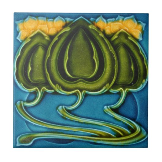 Ceramic Tile - Yellow Flowers Art Nouveau Tegeltje (Voorkant)