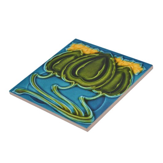 Ceramic Tile - Yellow Flowers Art Nouveau Tegeltje (Zijkant)