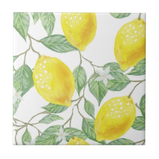 Ceramic Tile Yellow & White Lemon Tegeltje (Voorkant)