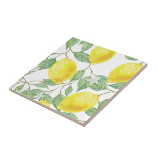 Ceramic Tile Yellow & White Lemon  Tegeltje (Zijkant)
