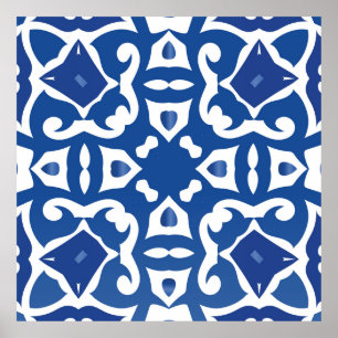 Ceramic tiles azulejo portugal. Semamless wintage  Poster