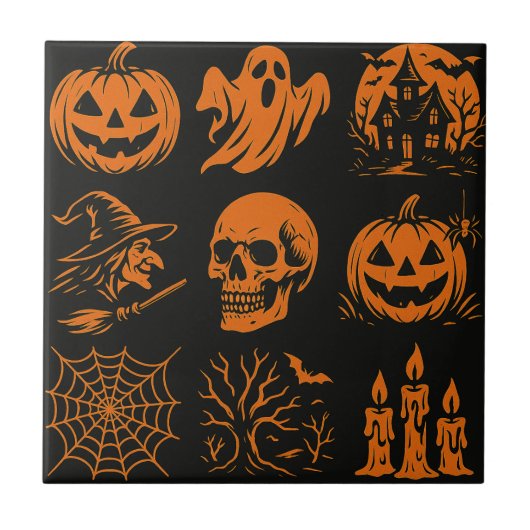 Ceramic tiles with various Halloween-themed images Tegeltje (Voorkant)