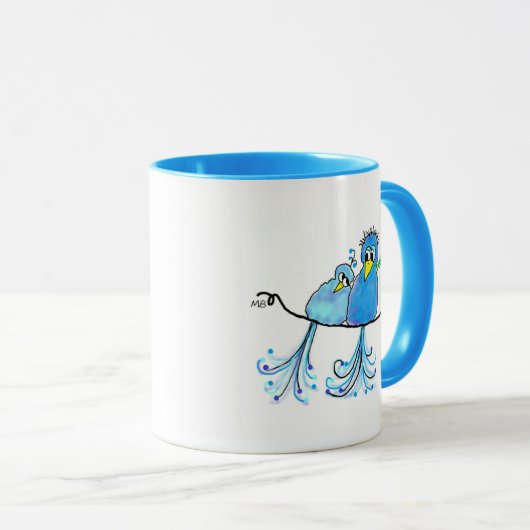 Ceramic Whimsical Blue Birds Mug Mok (Voorkant rechts)