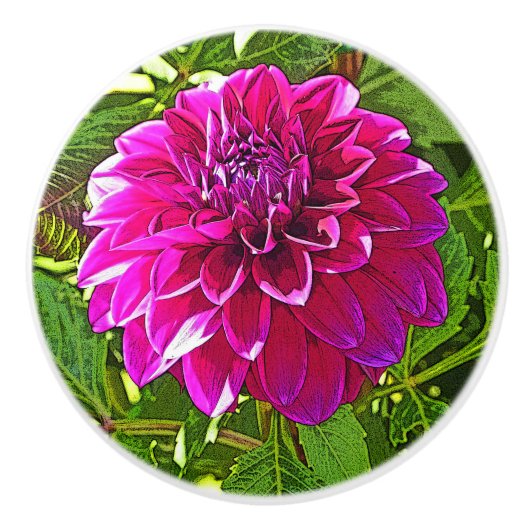 CERAMISCHE KNOB MET PINK DAHLIA KERAMISCHE KNOP (Voorkant)
