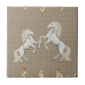 Ceramische Tegel White Horses Beige Tegeltje (Voorkant)