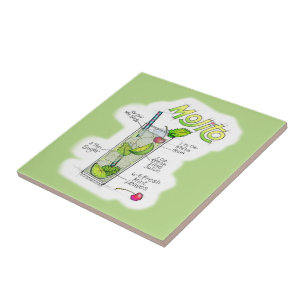 CERAMISCHE TILES - MOJITO RECIPE COCKTAIL ART TEGELTJE