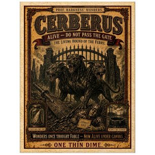 Cerberus, Antiek Circusmonster Briefkaart