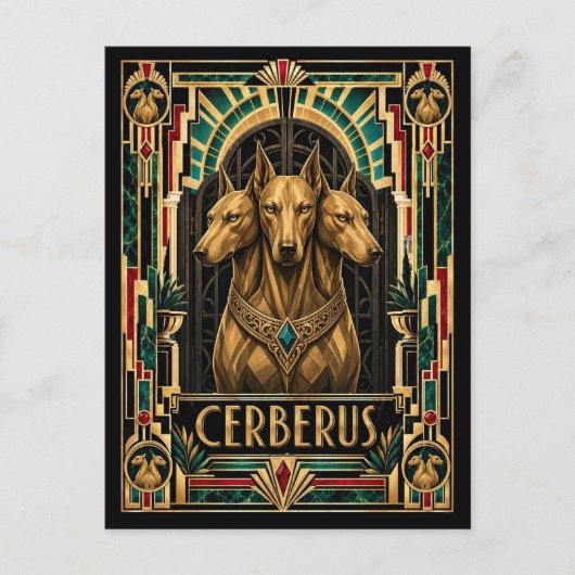 Cerberus, Art Deco Mythisch Briefkaart (Voorkant)