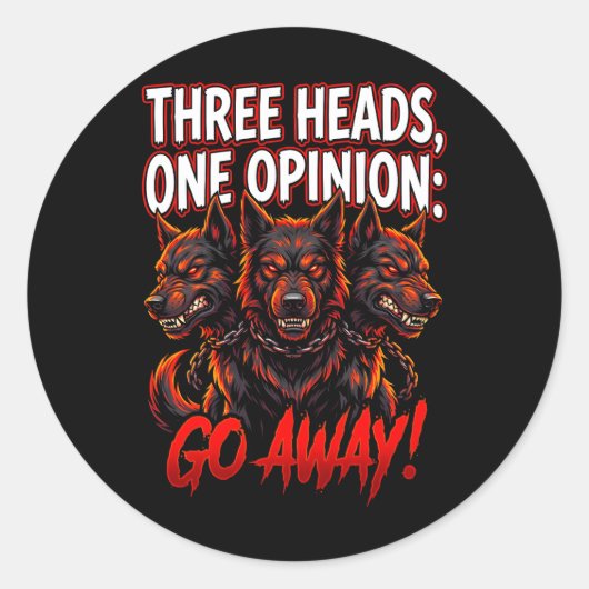 Cerberus Three Heads One Opinion Funny Myth Humor Ronde Sticker (Voorkant)