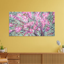 Cercis tegen een matte groene lucht / Kunstenaar L Canvas Afdruk
