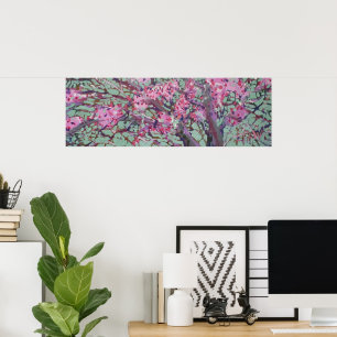 Cercis tegen een matte groene lucht / Kunstenaar L Poster