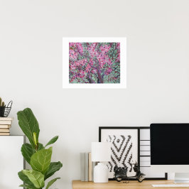 Cercis tegen een matte groene lucht / Kunstenaar L Poster