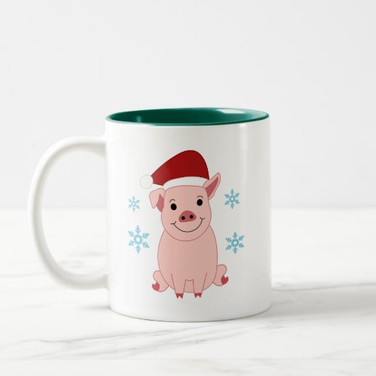 Cerdito navideño sonriente tweekleurige koffiemok (Links)