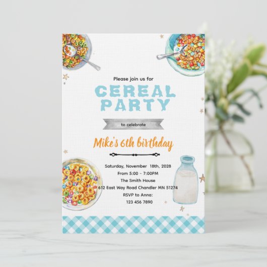 Cereal Birthday party invitation Kaart (Staand voorkant)