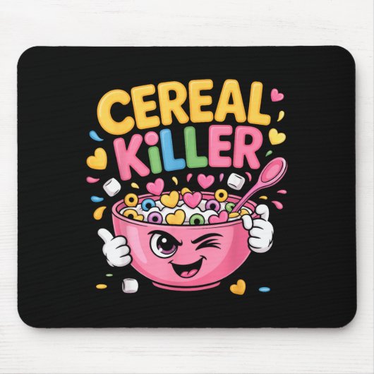 Cereal Killer Cartoon Bowl Funny Breakfast Muismat (Voorkant)