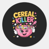 Cereal Killer Cartoon Bowl Funny Breakfast  Ronde Sticker (Voorkant)