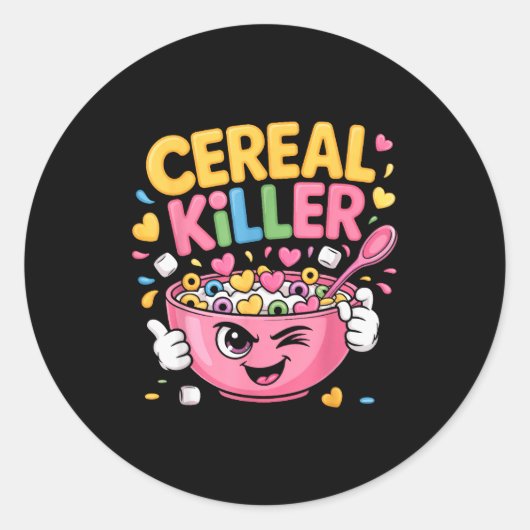 Cereal Killer Cartoon Bowl Funny Breakfast  Ronde Sticker (Voorkant)