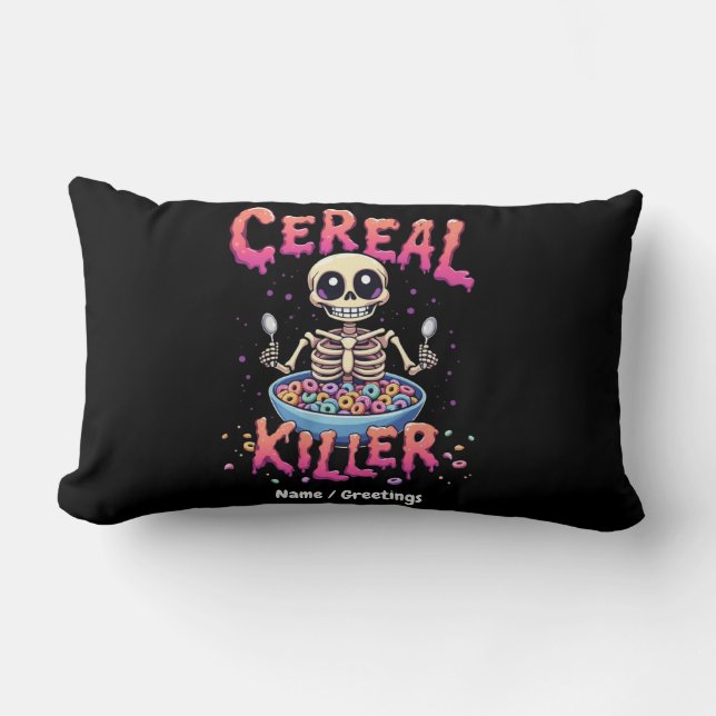 Cereal Killer Ontbijt Grappig Cereal Bowl Skelet Kussen (Voorkant)