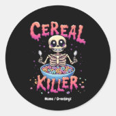 Cereal Killer Ontbijt Grappig Cereal Bowl Skelet Ronde Sticker (Voorkant)