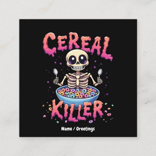 Cereal Killer Ontbijt Grappig Cereal Bowl Skelet Vierkante Visitekaartje (Voorkant)