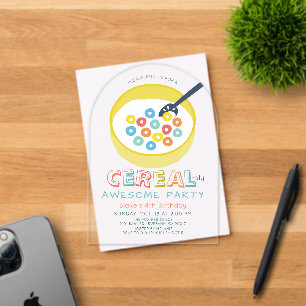Cereal-sly Geweldige Gele Granen Eerste Verjaardag Acryl Uitnodigingen