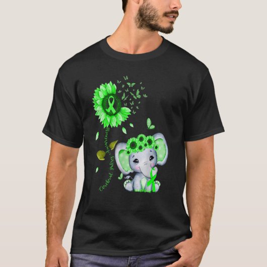 Cerebral Palsy Awareness Green Hippie Sunflower El T-shirt (Voorkant)