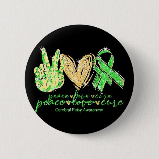 Cerebral Palsy Awareness Peace Love Cure Costuum Ronde Button 5,7 Cm (Voorkant)