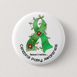 Cerebral Palsy FLOWER RIBBON 1 Ronde Button 5,7 Cm