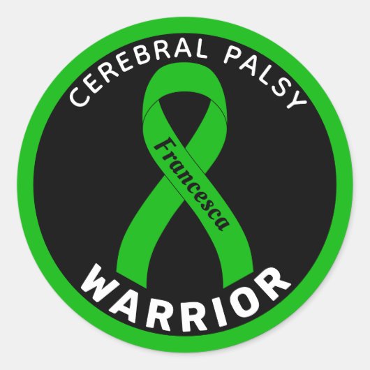 Cerebral Palsy Warrior Ribbon Black Round Sticker (Voorkant)