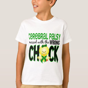 Cerebrale palsy met de verkeerde meid t-shirt