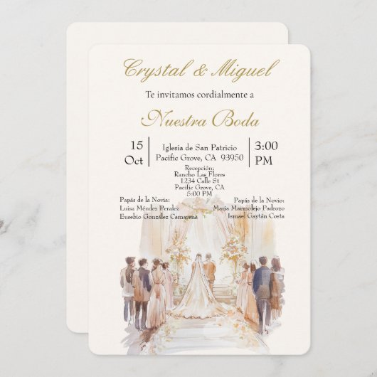 Ceremonie beige bruiloft kaart (Voorkant / Achterkant)