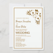 Ceremonie en Ontvangst Gold Floral Wedding Kaart (Voorkant)