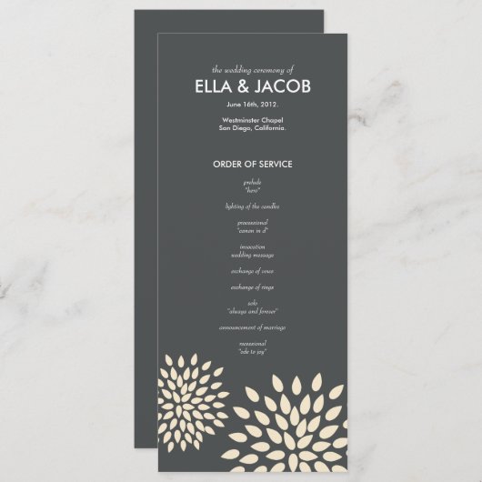 Ceremonie programma // Posh bloemblaadjes // Vanil Programmakaart (Voorkant / Achterkant)