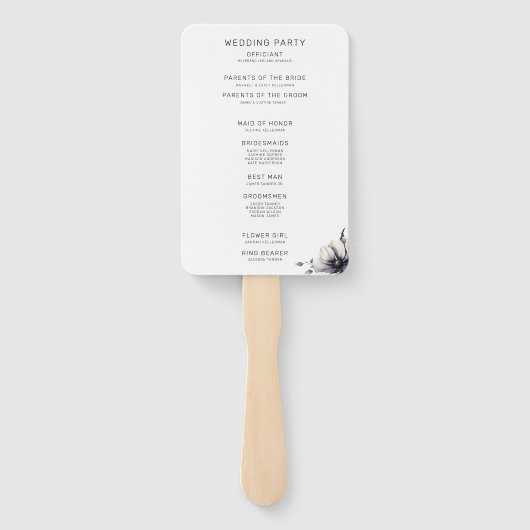 Ceremonie programma zwart wit bloemenbruiloft handwaaier (Achterkant)