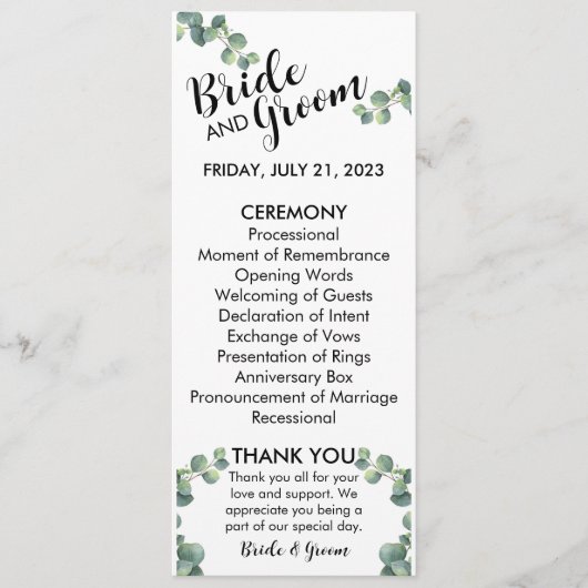 ceremonie programmakaart (Voorkant)