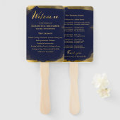 Ceremonie programma's | Navy Blue Bruiloft Abstrac Handwaaier (Voorkant en achterkant)