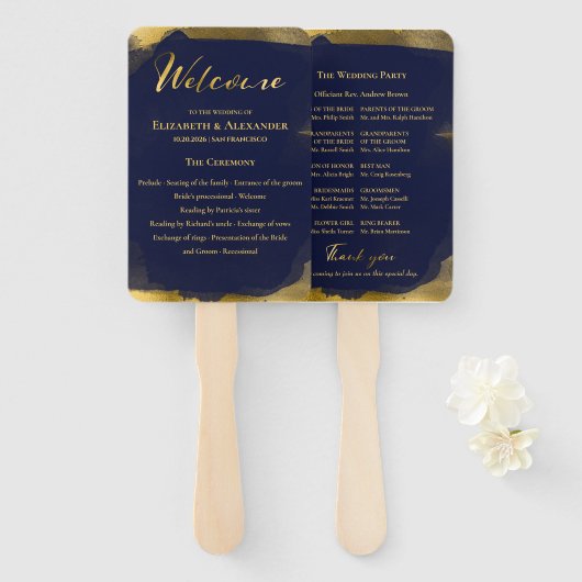 Ceremonie programma's | Navy Blue Bruiloft Abstrac Handwaaier (Voorkant en achterkant)