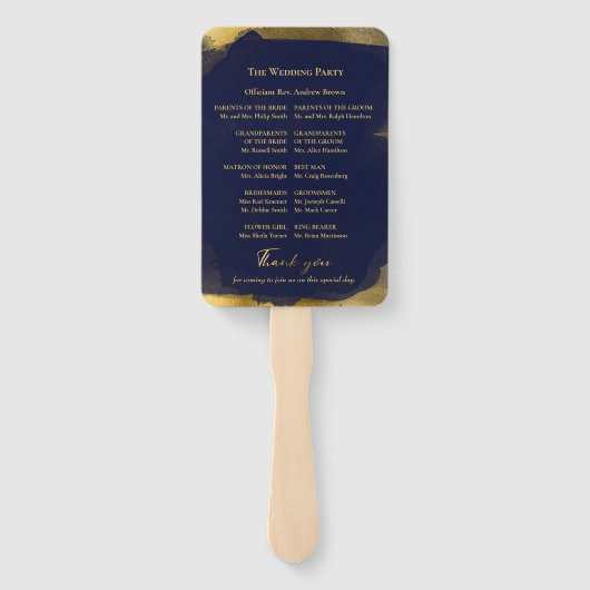 Ceremonie programma's | Navy Blue Bruiloft Abstrac Handwaaier (Achterkant)