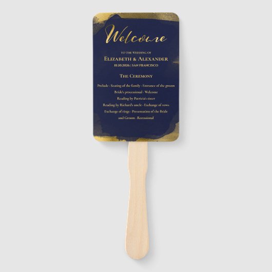Ceremonie programma's | Navy Blue Bruiloft Abstrac Handwaaier (Voorkant)