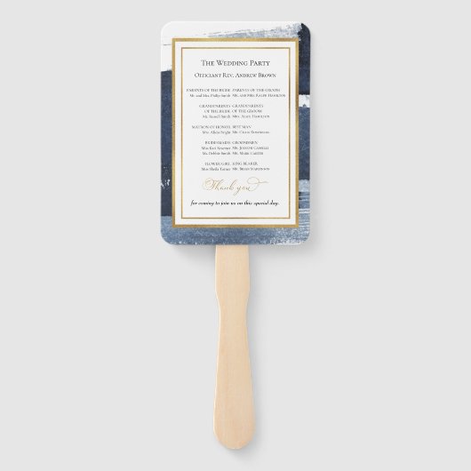 Ceremonie programma's | Navy Blue Bruiloft Abstrac Handwaaier (Achterkant)