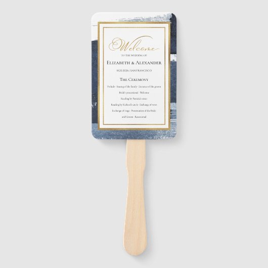 Ceremonie programma's | Navy Blue Bruiloft Abstrac Handwaaier (Voorkant)